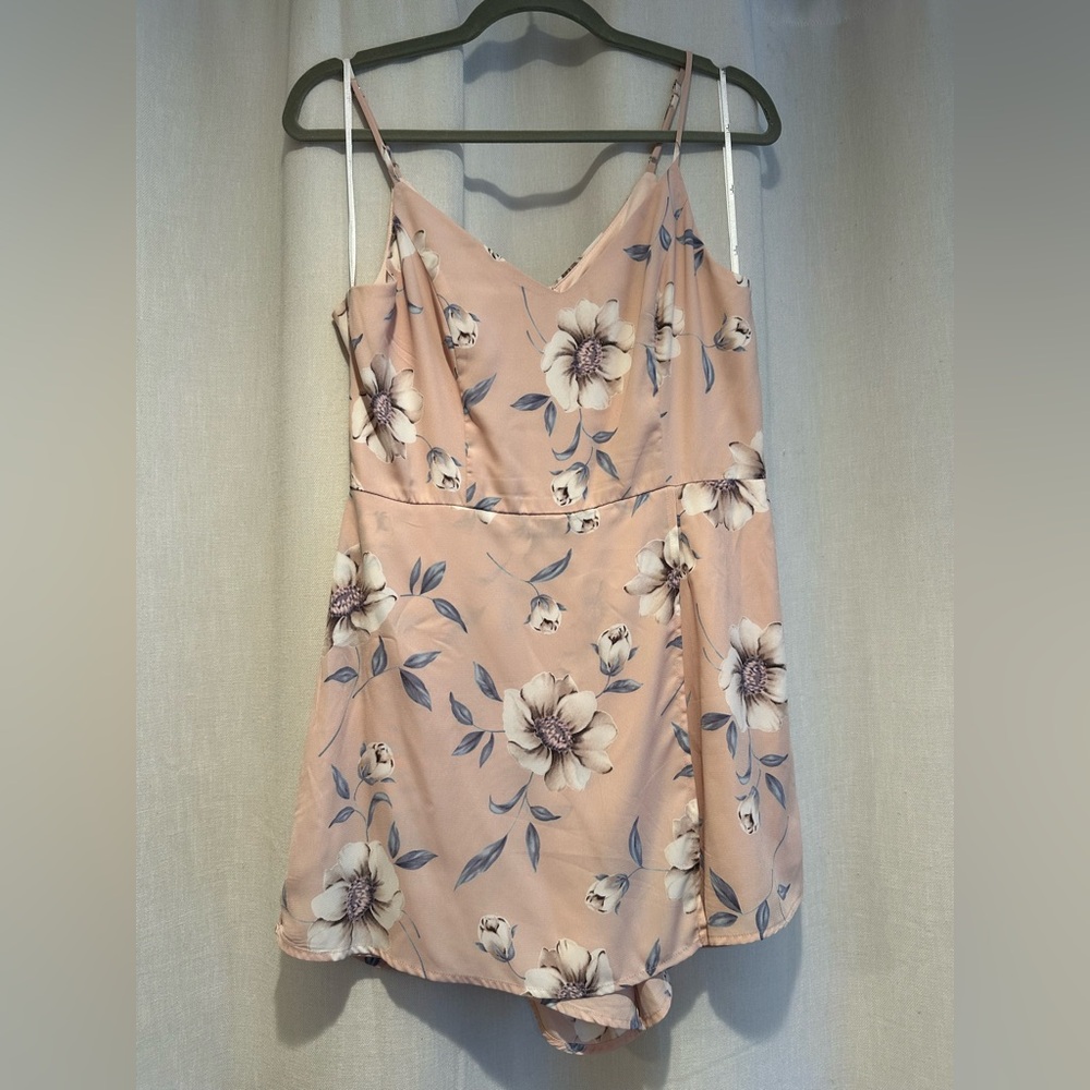 Lulu's Pink Floral Mini Romper Dress - Picture 3 of 9
